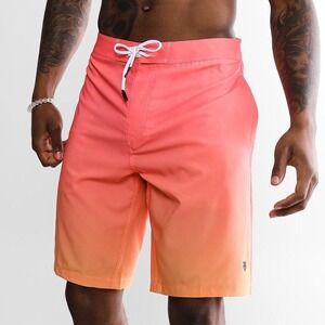 VEECE | Men's Coral Peach Ombre Magic‎ Print Stretch Swim Trunks Board Shorts